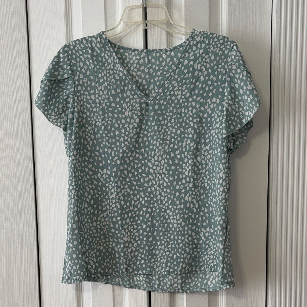 SHEIN Teal and White Patterned Blouse